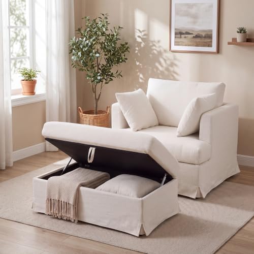 Coastal Accent Armchair with Storage Ottoman - Image 3