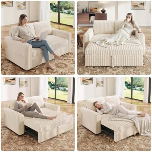 HONBAY Modular Pull Out Sofa Bed, Corduroy Loveseat, Couches - Image 4