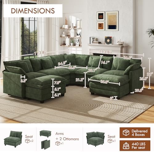 WorthFurni 114" Oversized Modular Sectional Sofa, 7-Seater V Shaped Cloud Couch - Image 2