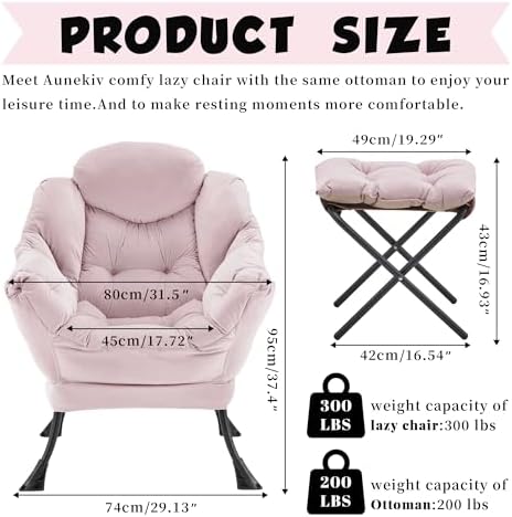Lazy Chair with Ottoman, Comfy Reading Chair - Image 3