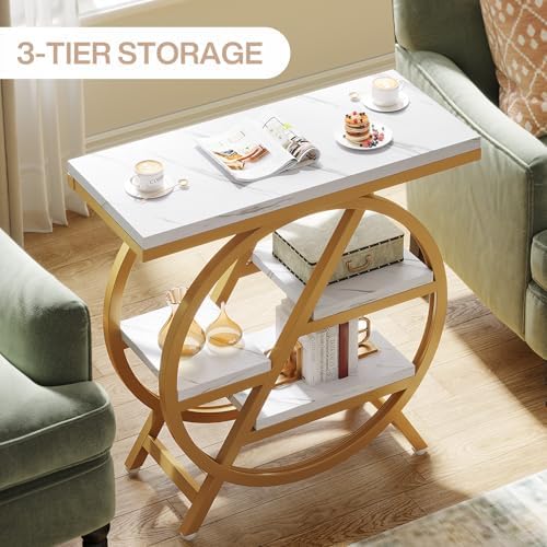 Tribesigns End Table for Living Room, 3-Tier Faux Marble Side Table - Image 5