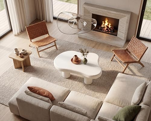 39 Inch Modern White Stone Coffee Table Cloud Living Room Table - Image 2