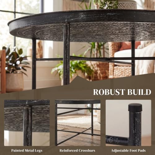 HOMCOM 24" Hammered Round Coffee Table Vintage Metal Side Table Pewter - Image 6
