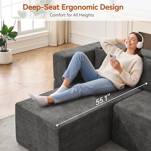 MONVANE 103'' Modular Sectional Sofa, Comfy Chenille Cloud Couch - Image 5