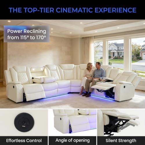 Breathing Leather Reclining Sofa Set, Power Recliner Sectional Couch - Image 4