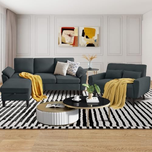 79" Convertible Sectional Sofa Set, Modern Linen Small L Shaped Couch by Chireca