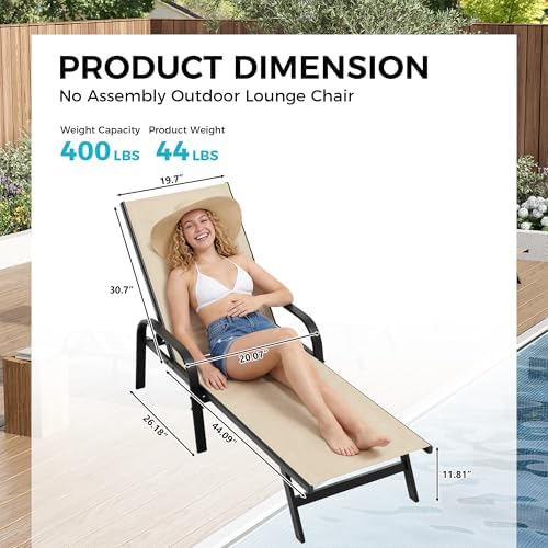 Garvee Outdoor Lounge Chair, Adjustable Patio Reclining Chaise - Image 3
