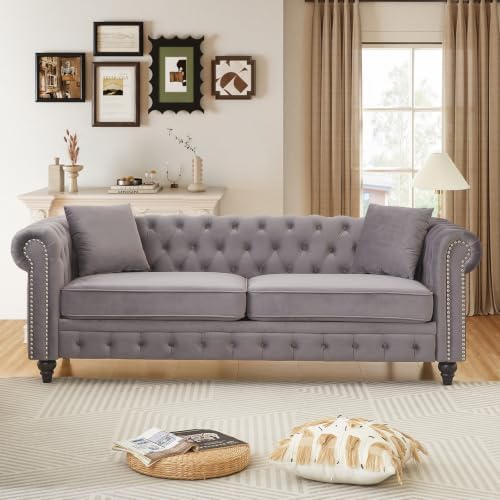 Mid Century Modern Chesterfield Velvet Oversized Couch by Unknown