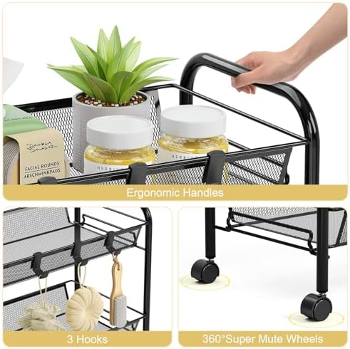 TOOLF 3 Tier Rolling Cart, Metal Utility Storage Cart - Image 5