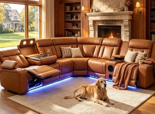 Leather Power Reclining Sectional Sofa Set by PonlivingFurniture