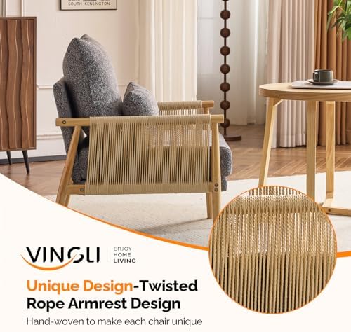 VINGLI Boho Braid Accent Armchair, Mid-Century Modern Chiar - Image 4