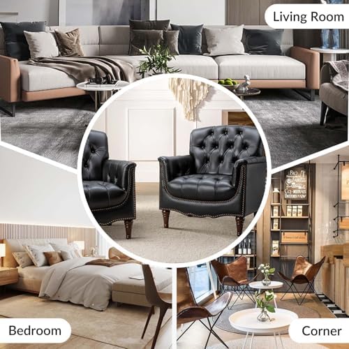HULALA HOME Mid Century Modern Genuine Leather Accent Chair - Image 6