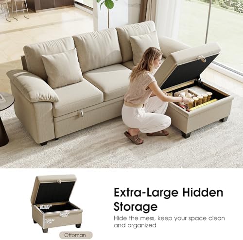 86" Modular Sectional Sleeper Sofa Bed, L Shaped 4 Seat Pull Out Couch - Image 4