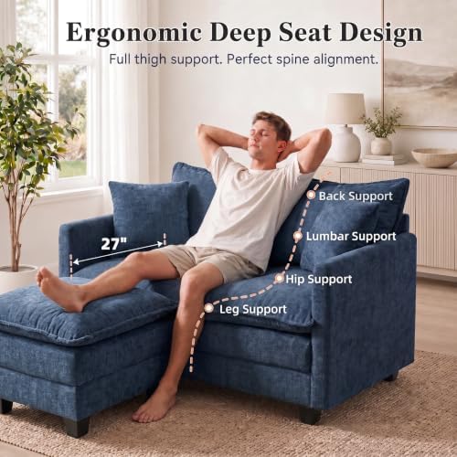 2-Seater Loveseat Sofa with Ottoman, Pet-Friendly Chenille, Washable Pillows - Image 5