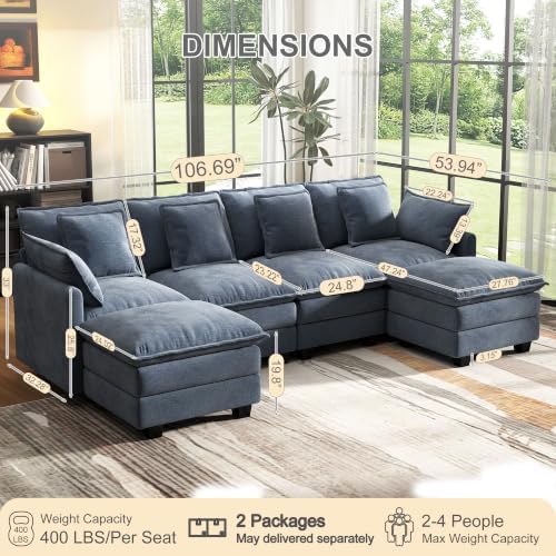 Hanherry 107" Cloud Couch Sectional Modular Sofa, Deep Seat Couches - Image 3