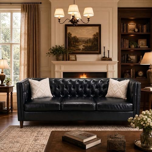 GarveeTech 81" PU Leather Sofa for Living Room, Modern 3-Seat Couch by GarveeTech