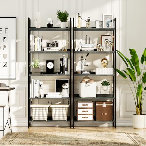 NUMENN Bookshelf, 5 Tier Freestanding Shelving Unit, Dark Grey - Image 5