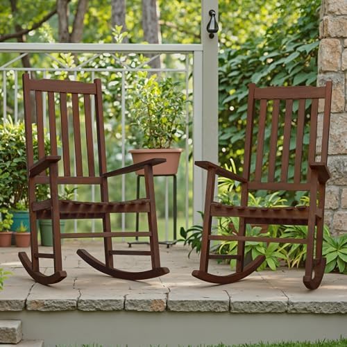 Flamaker Acacia Wood Outdoor Rocking Chairs Set of 2 - Image 2