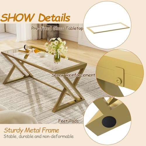 Wolawu Coffee Table Gold Glass Coffee Table - Image 7