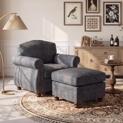 Traditional Accent Chair with Storage Ottoman, Dark Gray by LANDASSYHOME