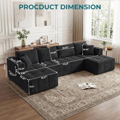 Skepphlay 132" U Shaped Couch, Boneless Sectional Couches - Image 2