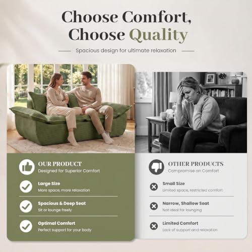JUIKURY 55" Convertible Corduroy Sofa Bed, Boneless Foldable Loveseat Sleeper - Image 5