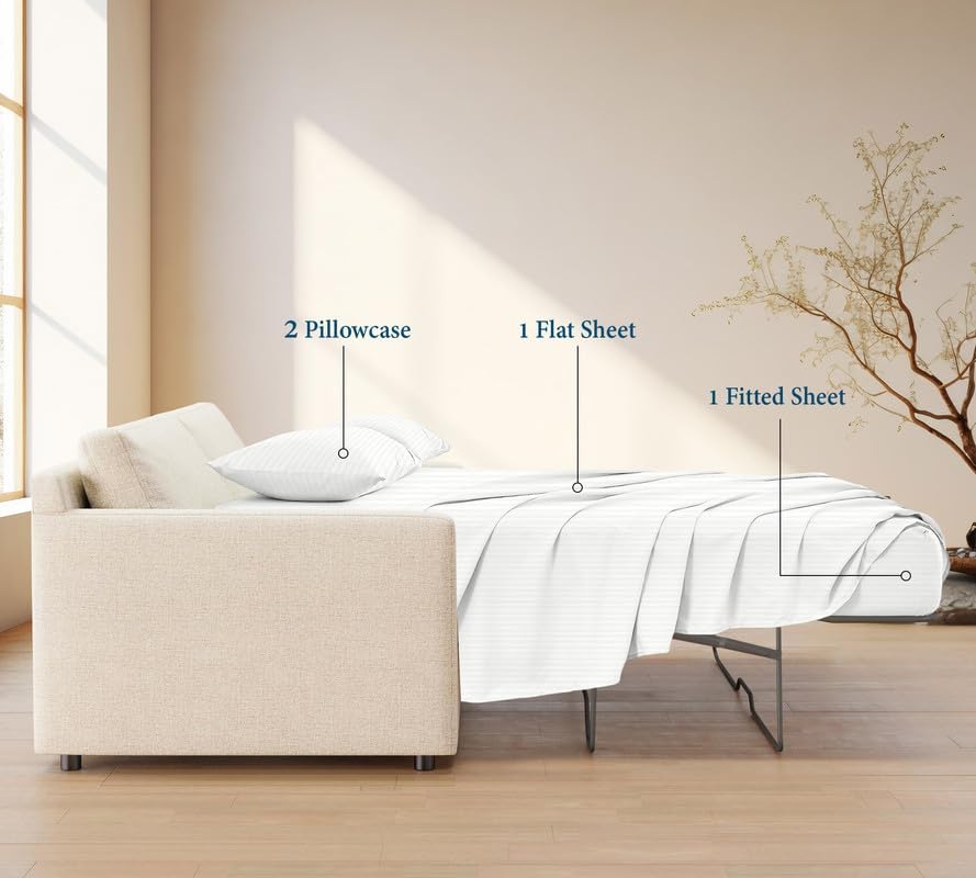 800 Series 100% Egyptian Cotton Sleeper Sofa Bed Sheet Set Stripe Twin Size - Image 3