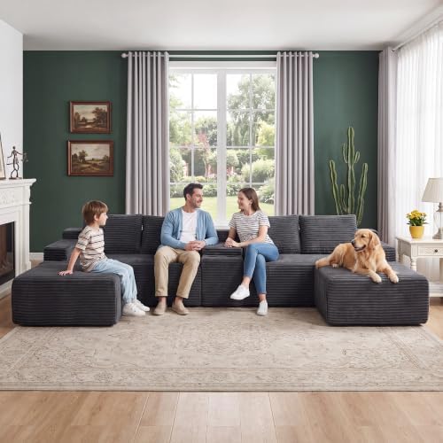 141" Oversized U Shaped Cloud Sectional Boneless Corduroy Sofa Couch - Image 3