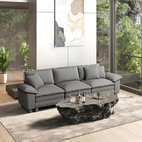 HERA'S HOUSE 124" Oversized Modular Sectional Straight Sofa, Corduroy Grey by HERASHOUSE
