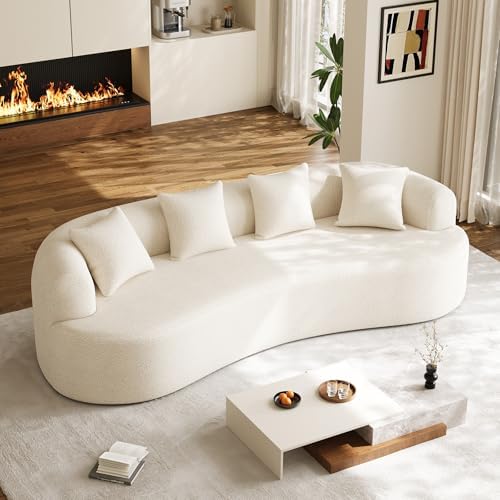 Modern Curved Couch, Oversized 4 Seater Boneless Chenille Sofa, Cream White by DAMAIFROMFURNITURE