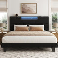 King Bed Frame with Charging, LED Boucle Platform Bed, Dark Grey by VIPLOV