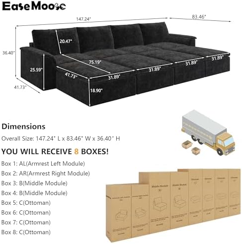 EASE MOOSE 147" Cloud Sofa Bed, Boneless Couches - Image 2