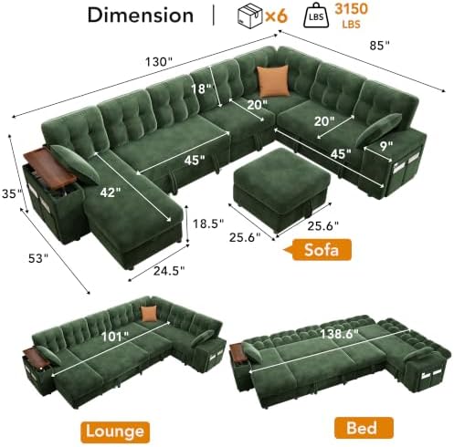 Vipbear 130" Modular Sectional Sleeper Sofa - Image 3
