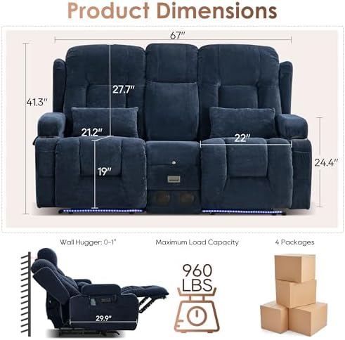 TUNYI Wall Hugger Loveseat Recliner Sofa - Image 2
