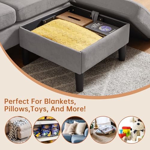 Convertible Sectional Sofa, Linen Upholstered 3 Seat Sofa - Image 4