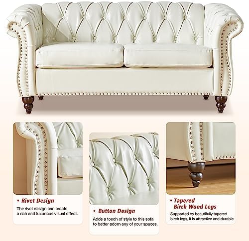 ORRD Loveseat Sofa, Chesterfield Modern Faux Leather Sofa Tufted Couch 2 Seater - Image 4