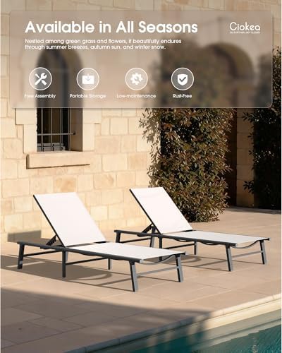 Ciokea Foldable Outdoor Lounge Chair Set of 2, No Assembly Aluminum Chaise - Image 3