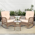 MEETWARM 3 Pieces Outdoor Wicker Rocking Chair Set, Rattan Patio Rocker Chairs by MEETWARM