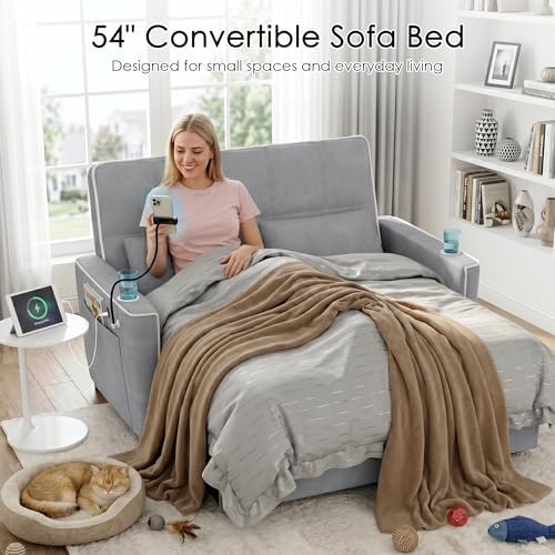 54'' Sleeper Sofa, Convertible Sofa Bed - Image 3
