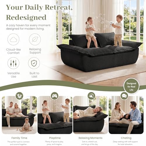 JUIKURY 55" Convertible Corduroy Sofa Bed, Boneless Foldable Loveseat Sleeper - Image 4