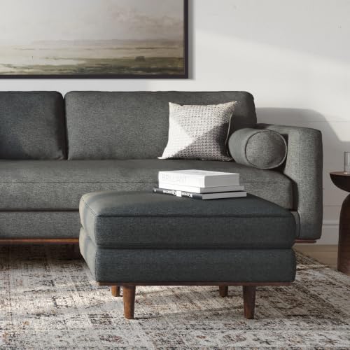 SIMPLIHOME Morrison 33" Wide Woven-Blend Rectangle Ottoman in Charcoal Grey - Image 2