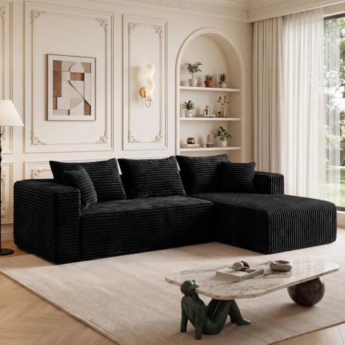 L-Shaped Sectional Boneless Cloud Couch Right Facing Chaise 92.5''-Black by HouseMila