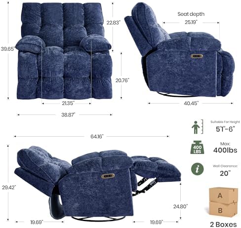 400lbs Oversized Power Swivel Rocker Recliner Chair - Image 2