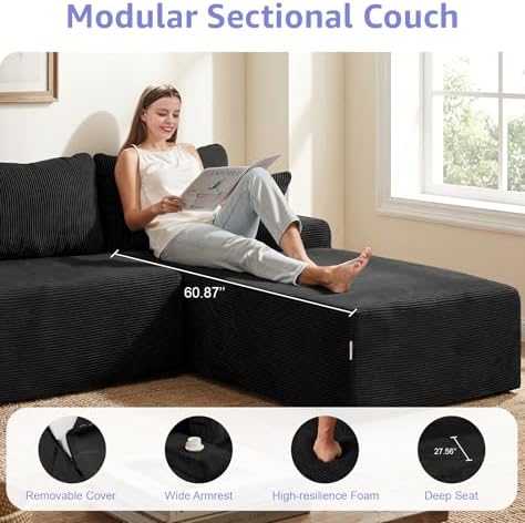 Hobestluk Boneless Couches Modular Sectional Sofa L-Shape Oversized Chaise - Image 5