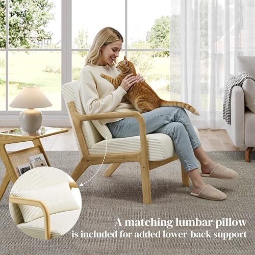 Yaheetech Accent Chair for Living Room, Corduroy Mid Century Modern Reading - Image 4