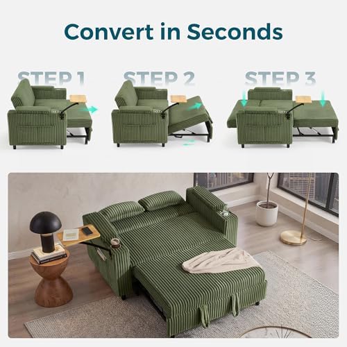 LINSY HOME 58" Loveseat Sleeper, 3-in-1 Pull Out Couch w/Side Table - Image 5