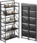 JSB No Assembly Folding Bookshelf, 5 Tier Industrial Metal Book Shelf by HomeFurniture