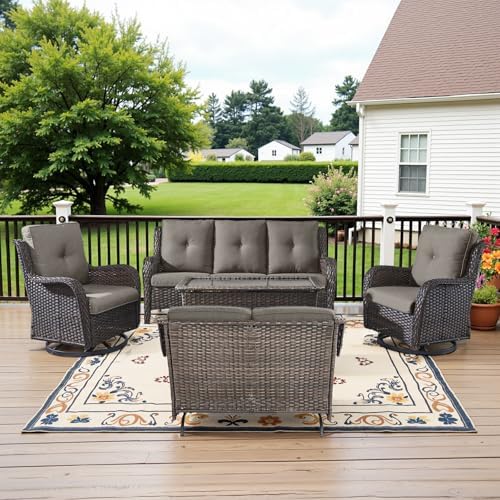 Belord 5 Piece Outdoor Wicker Furniture, Patio Swivel Rocking Chairs by Belord