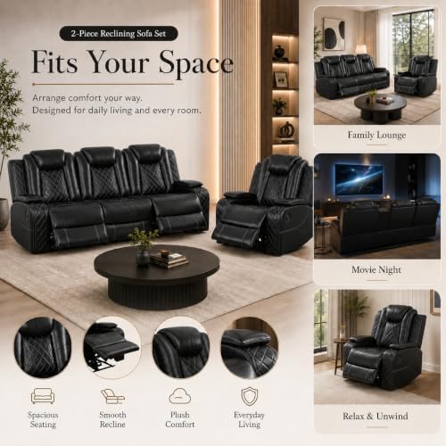Power Reclining Leather Sofa Set – 2-Piece Home Theater Seating - Image 6
