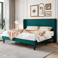 SHA CERLIN King Size Velvet Bed Frame, Tufted Wingback Headboard by SHACERLIN